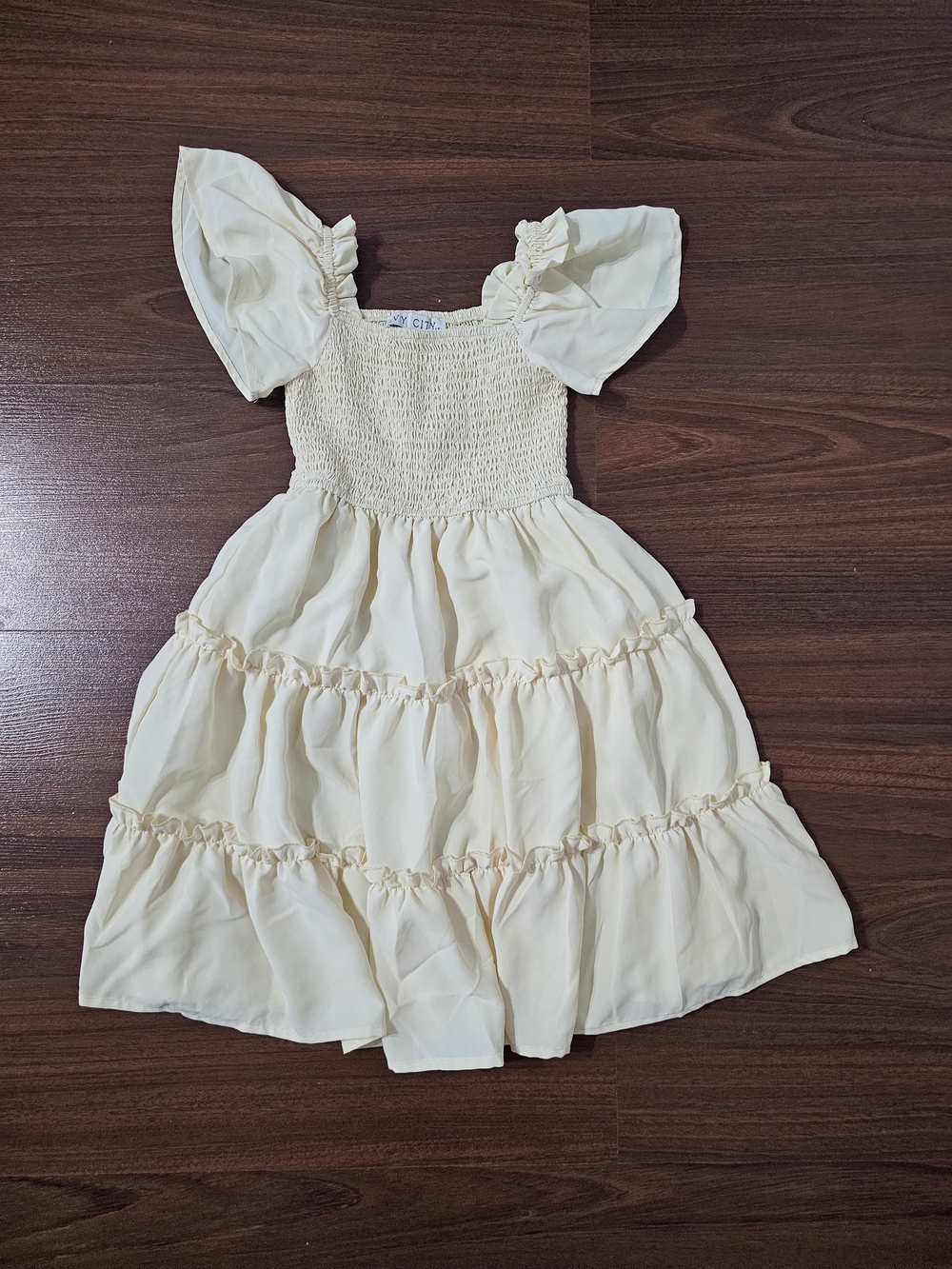 Ivy City Co Yellow Puff-Sleeve Smocked Tiered Dress
